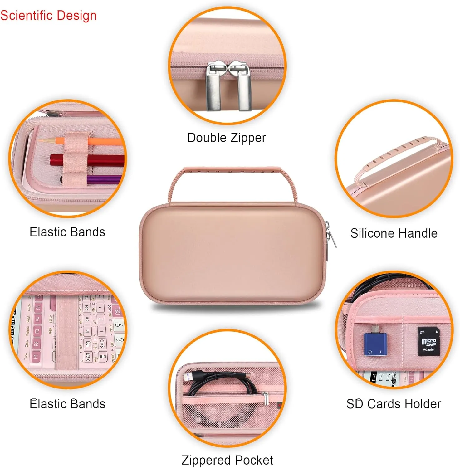 Elonbo Carrying Case for Casio fx-CG50 PRIZM/Casio fx-9750GIII Color Graphing Calculator/ 991ES Plus/ 991CW/ 115ES Plus/ 300ES/ 300MS Standard Advanced Scientific Calculator, Rose Gold
