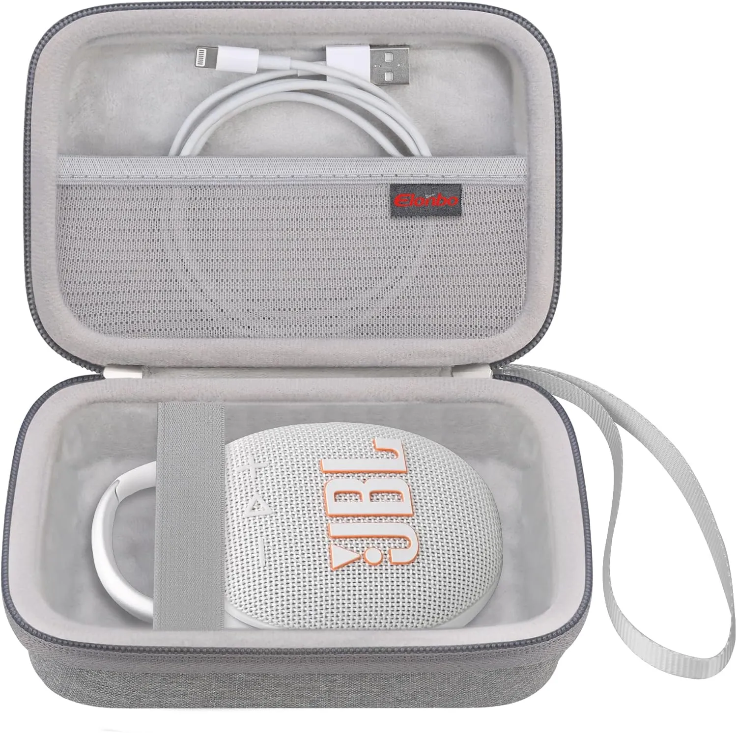 Elonbo Carrying Case ​for JBL Clip 4/5 Portable Mini Waterproof Dustproof Bluetooth Speaker, JBL Clip Speaker Travel Bag Storage Holder, Mesh Pocket Fits Charger, Grey