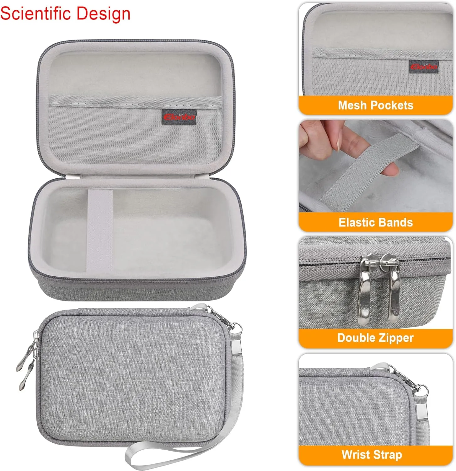 Elonbo Carrying Case ​for JBL Clip 4/5 Portable Mini Waterproof Dustproof Bluetooth Speaker, JBL Clip Speaker Travel Bag Storage Holder, Mesh Pocket Fits Charger, Grey