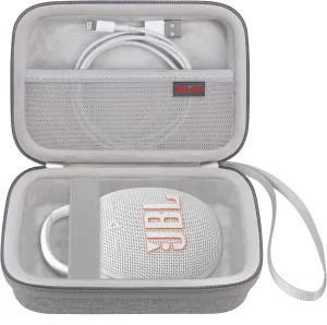 Elonbo Carrying Case ​for JBL Clip 4/5 Portable Mini Waterproof Dustproof Bluetooth Speaker, JBL Clip Speaker Travel Bag Storage Holder, Mesh Pocket Fits Charger, Grey
