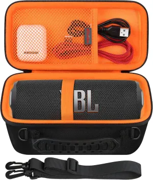 Elonbo Carrying Case ​for JBL Flip 7/6/ 5 Waterproof Portable Bluetooth Speaker, JBL Flip Speaker Hard Travel Bag Storage Holder, Mesh Pocket Fits Charger, Black Orange