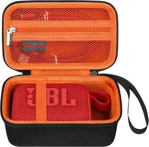 Elonbo Carrying Case ​for JBL Go 3 / JBL Go 4 Portable Bluetooth Speaker, Waterproof Dustproof Speaker Storage Holder,Wireless Compact Speaker Travel Protective Bag,Mesh Pocket Fit Cable,Black Orange