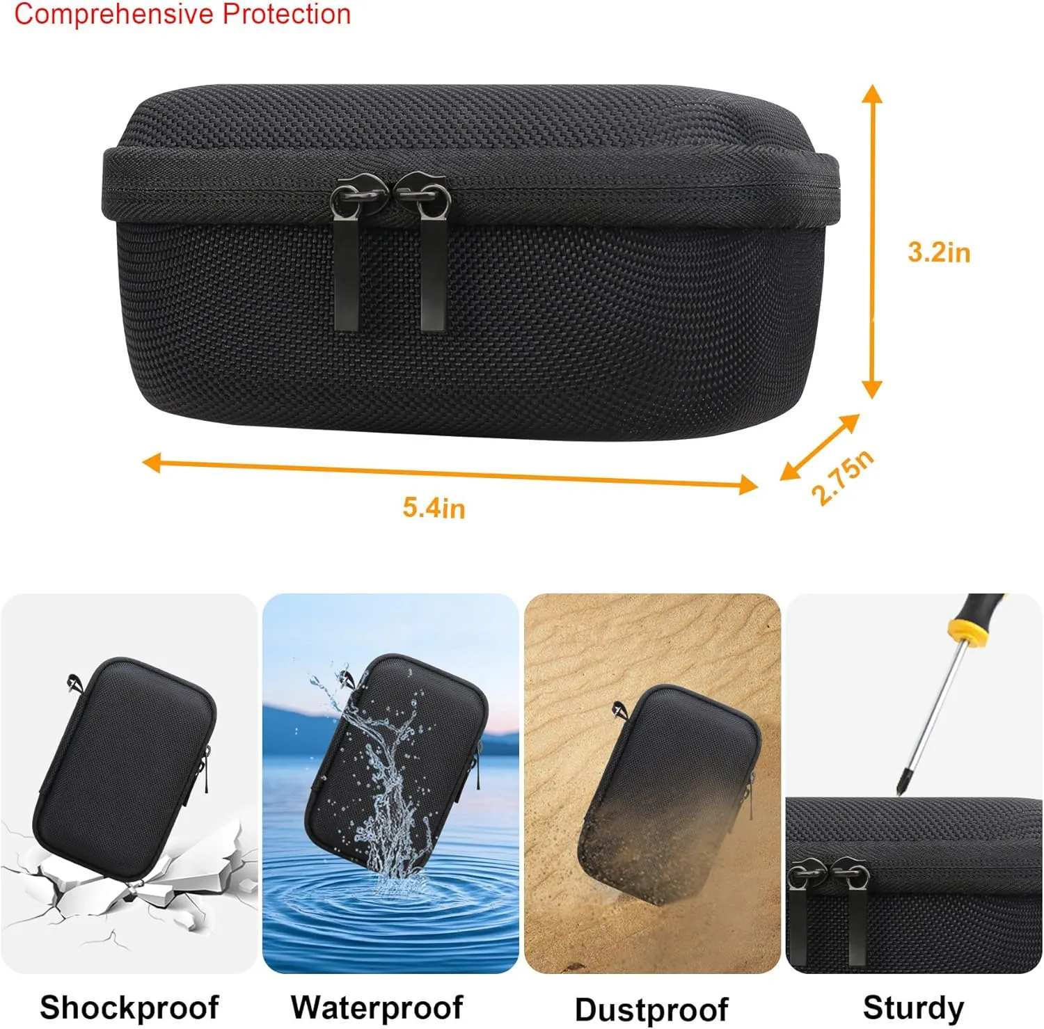 Elonbo Carrying Case ​for JBL Go 3 / JBL Go 4 Portable Bluetooth Speaker, Waterproof Dustproof Speaker Storage Holder,Wireless Compact Speaker Travel Protective Bag,Mesh Pocket Fit Cable,Black Orange