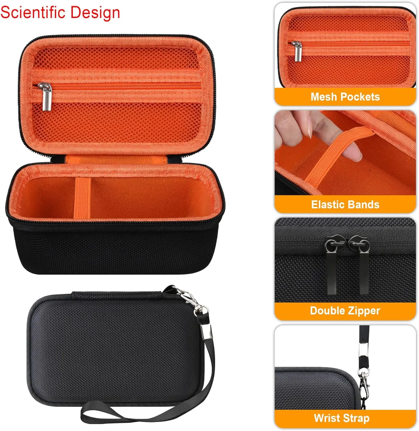 Elonbo Carrying Case ​for JBL Go 3 / JBL Go 4 Portable Bluetooth Speaker, Waterproof Dustproof Speaker Storage Holder,Wireless Compact Speaker Travel Protective Bag,Mesh Pocket Fit Cable,Black Orange
