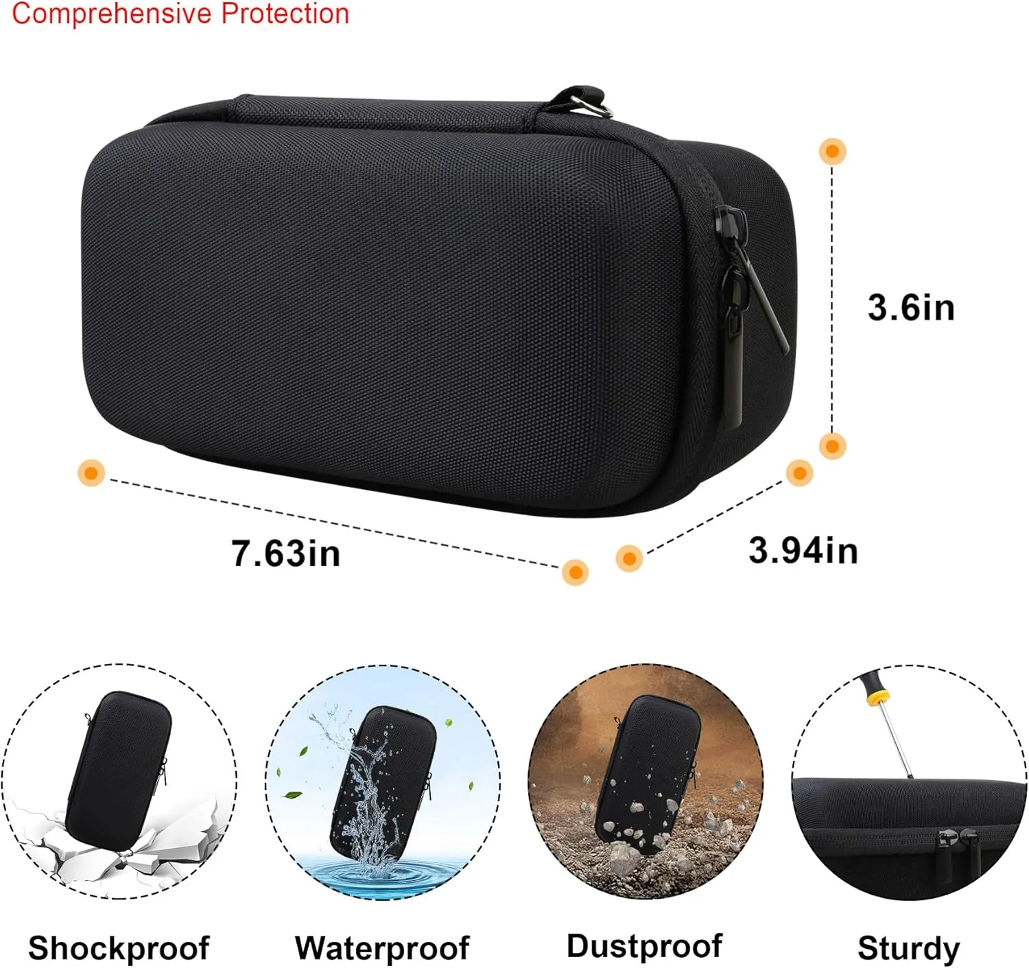 Elonbo Carrying Case ​for Marshall Emberton II/III Portable Bluetooth Speaker, Marshall Emberton 2/3 Speaker Travel Bag Storage Holder, Mesh Pocket Fits Charger, Black inside Black
