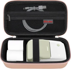 Elonbo Carrying Case for NIIMBOT B1 Label Maker Machine, Portable Mini Wireless Bluetooth Label Printer Travel Bag, Small Handheld Labeler Storage Holder, Mesh Pocket Fits Label Paper, Rose Gold