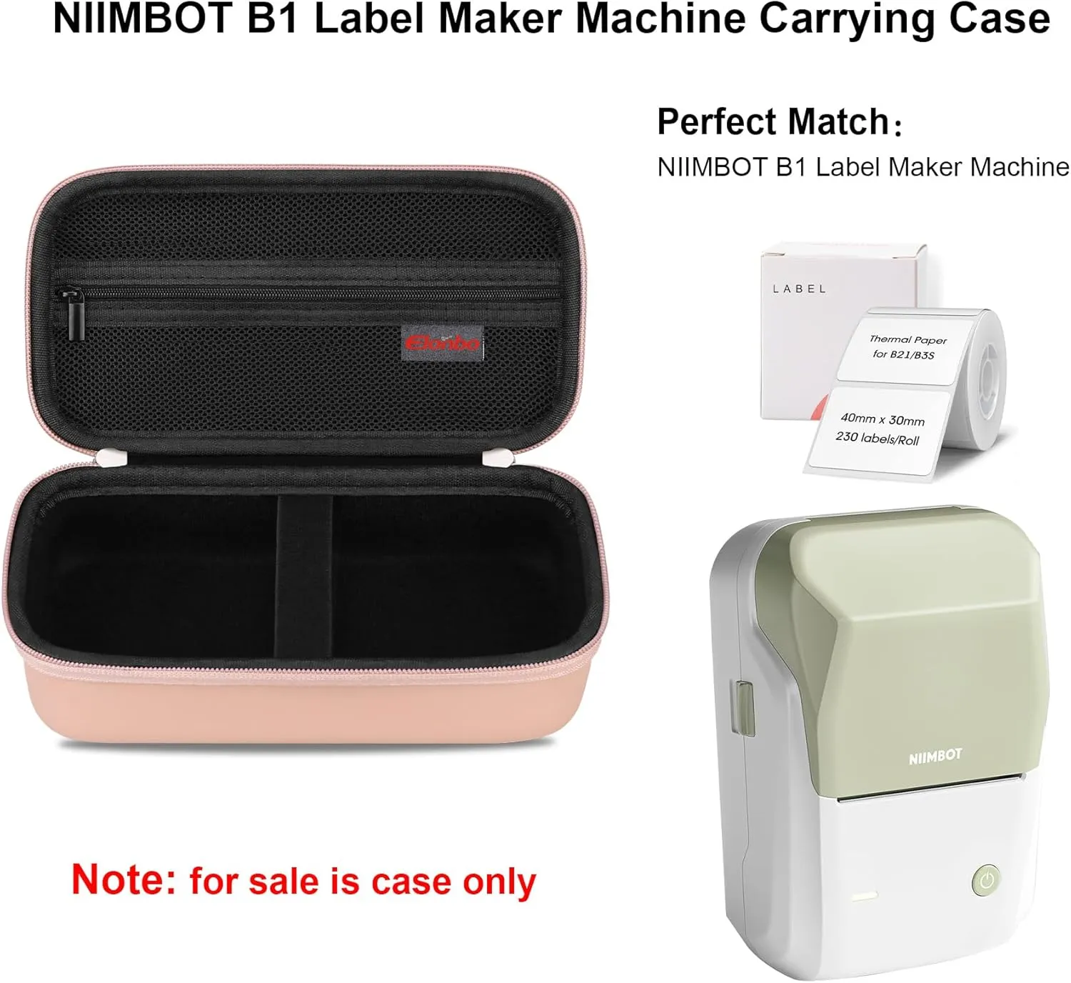 Elonbo Carrying Case for NIIMBOT B1 Label Maker Machine, Portable Mini Wireless Bluetooth Label Printer Travel Bag, Small Handheld Labeler Storage Holder, Mesh Pocket Fits Label Paper, Rose Gold