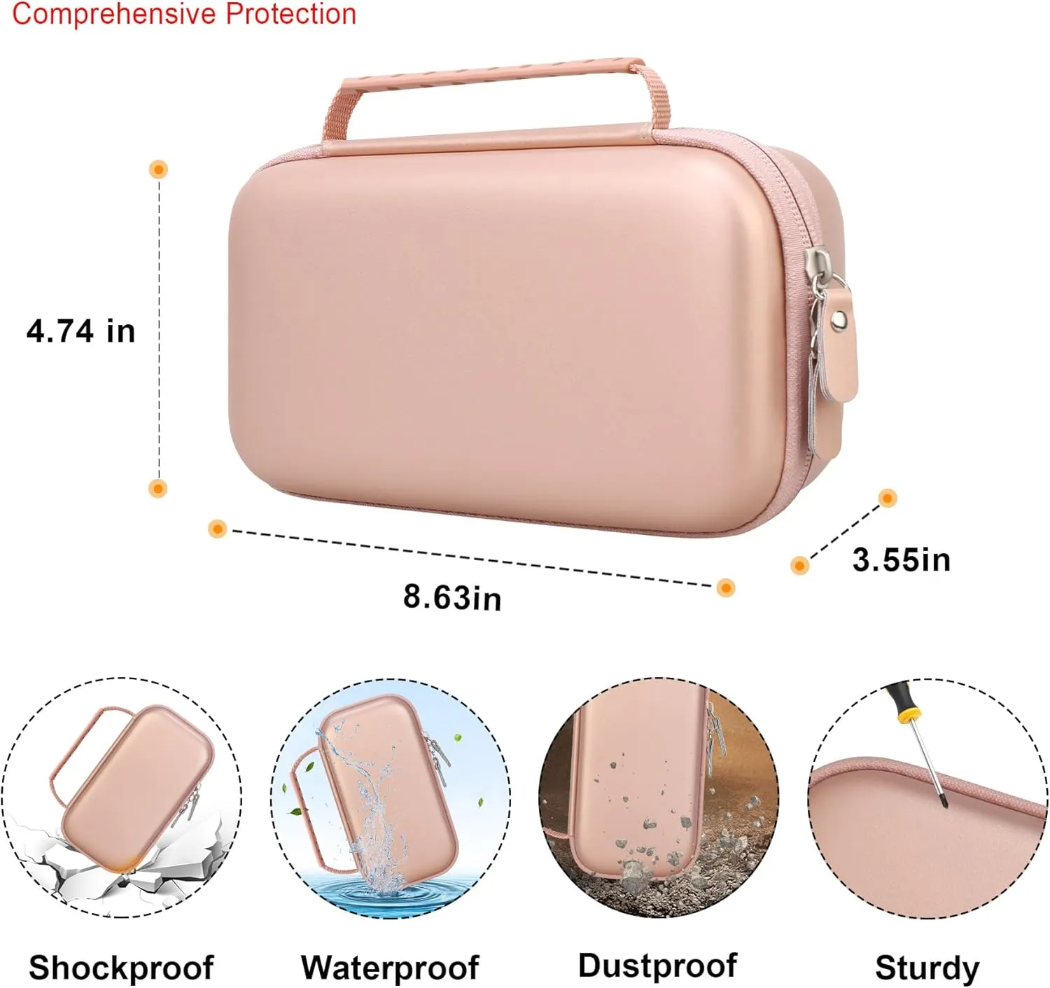 Elonbo Carrying Case for NIIMBOT B1 Label Maker Machine, Portable Mini Wireless Bluetooth Label Printer Travel Bag, Small Handheld Labeler Storage Holder, Mesh Pocket Fits Label Paper, Rose Gold