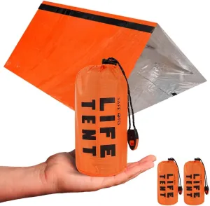 Emergency Survival Tent Life Shelter 2 Person Mylar Tube Tents Tarp with Whistle & Paracord Year-Round All Weather Protection for Car Outdoor Hiking Camping Gear Equipment