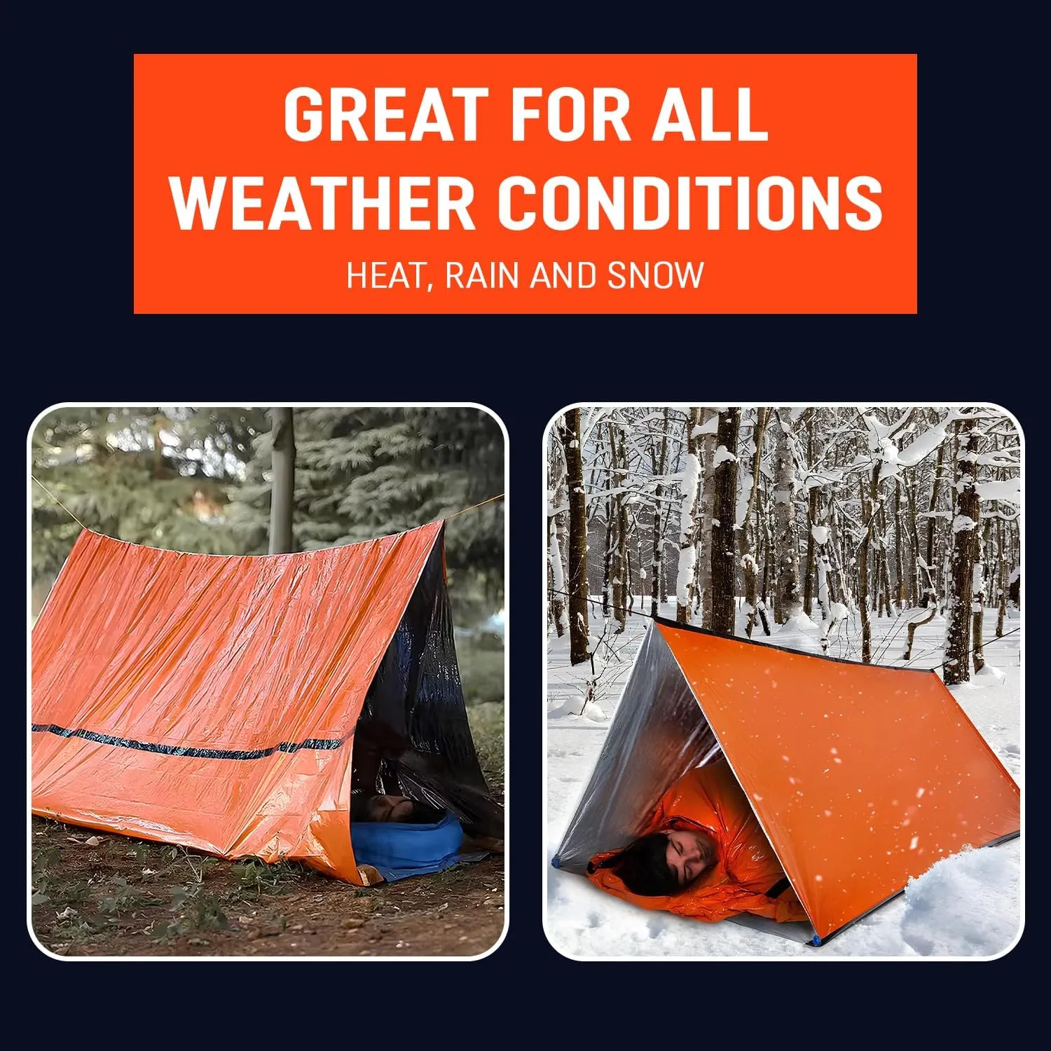 Emergency Survival Tent Life Shelter 2 Person Mylar Tube Tents Tarp with Whistle & Paracord Year-Round All Weather Protection for Car Outdoor Hiking Camping Gear Equipment