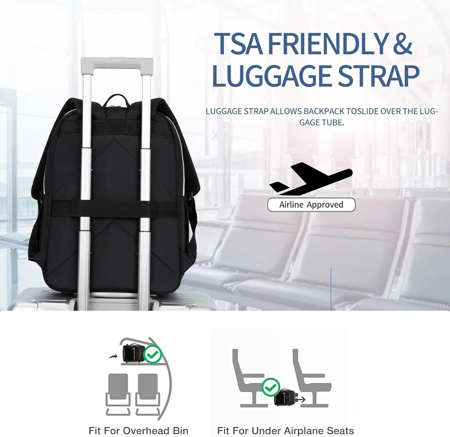 EMPSIGN Laptop Backpack Purse for Women and Men with USB Charging Port, 15.6 Inch Travel Water Resistant Quilted Backpack, High-Capacity 30L Work Business Computer Backpack, Black
