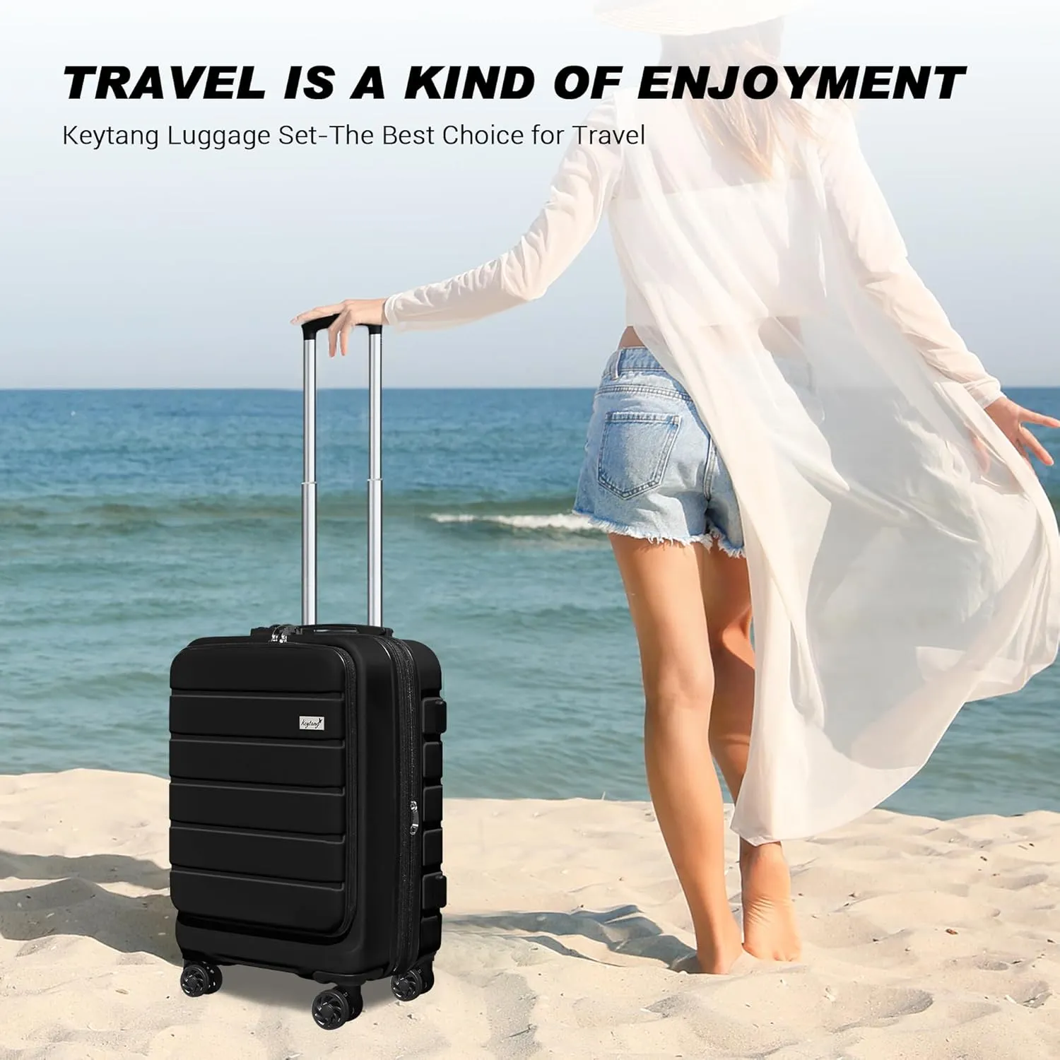 Explorer 20 inch Carry-On Luggage Set with TSA Lock, Lightweight Hardside Suitcase with Spinner Wheels, Expandable Checked Luggage with Front Pocket, Bonus Travel Backpack & Cosmetic Makeup Bag, Black
