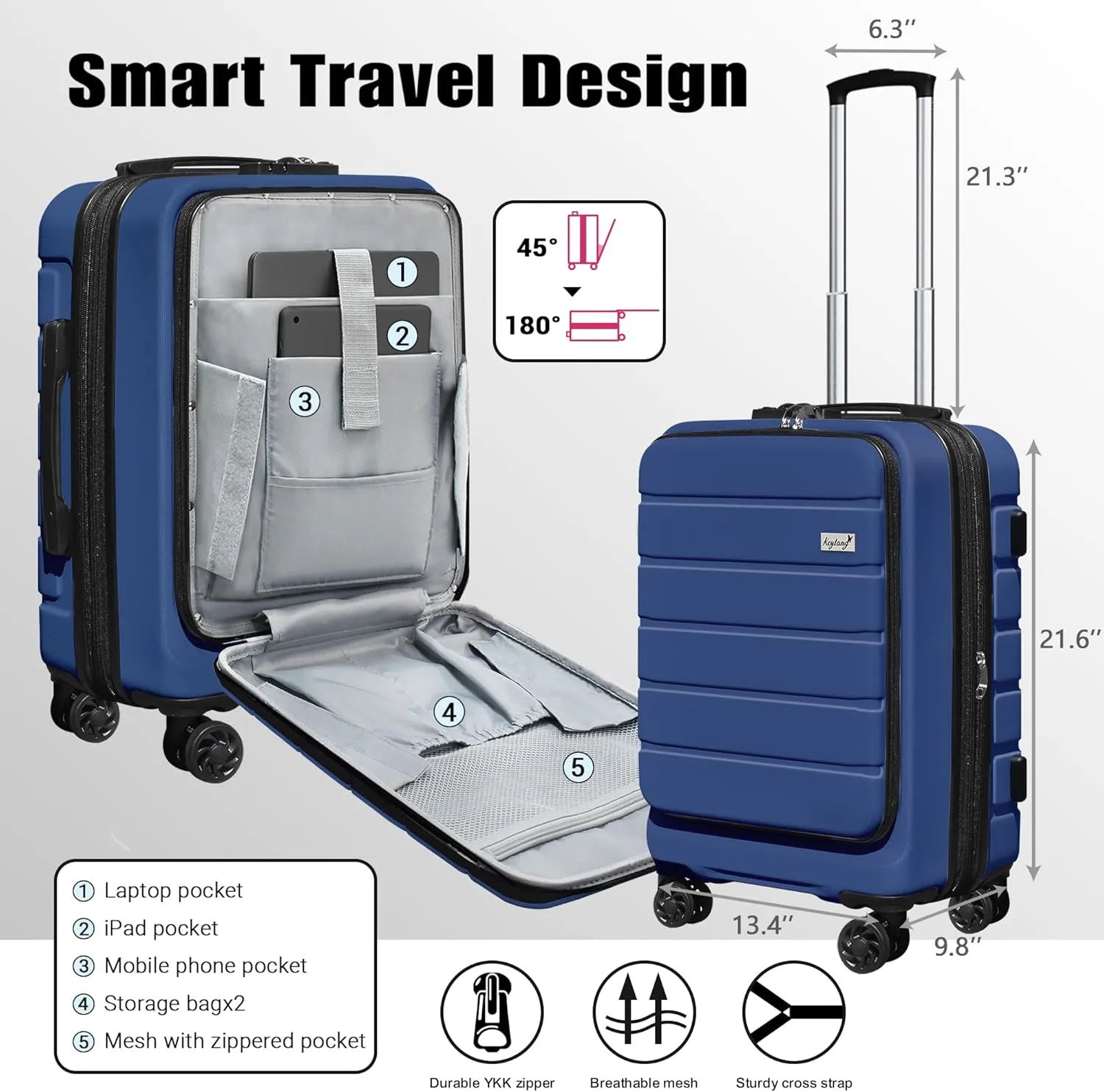 Explorer 20 inch Carry-On Luggage Set with TSA Lock, Lightweight Hardside Suitcase with Spinner Wheels, Expandable Checked Luggage with Front Pocket, Bonus Travel Backpack & Makeup Bag, Navy Blue