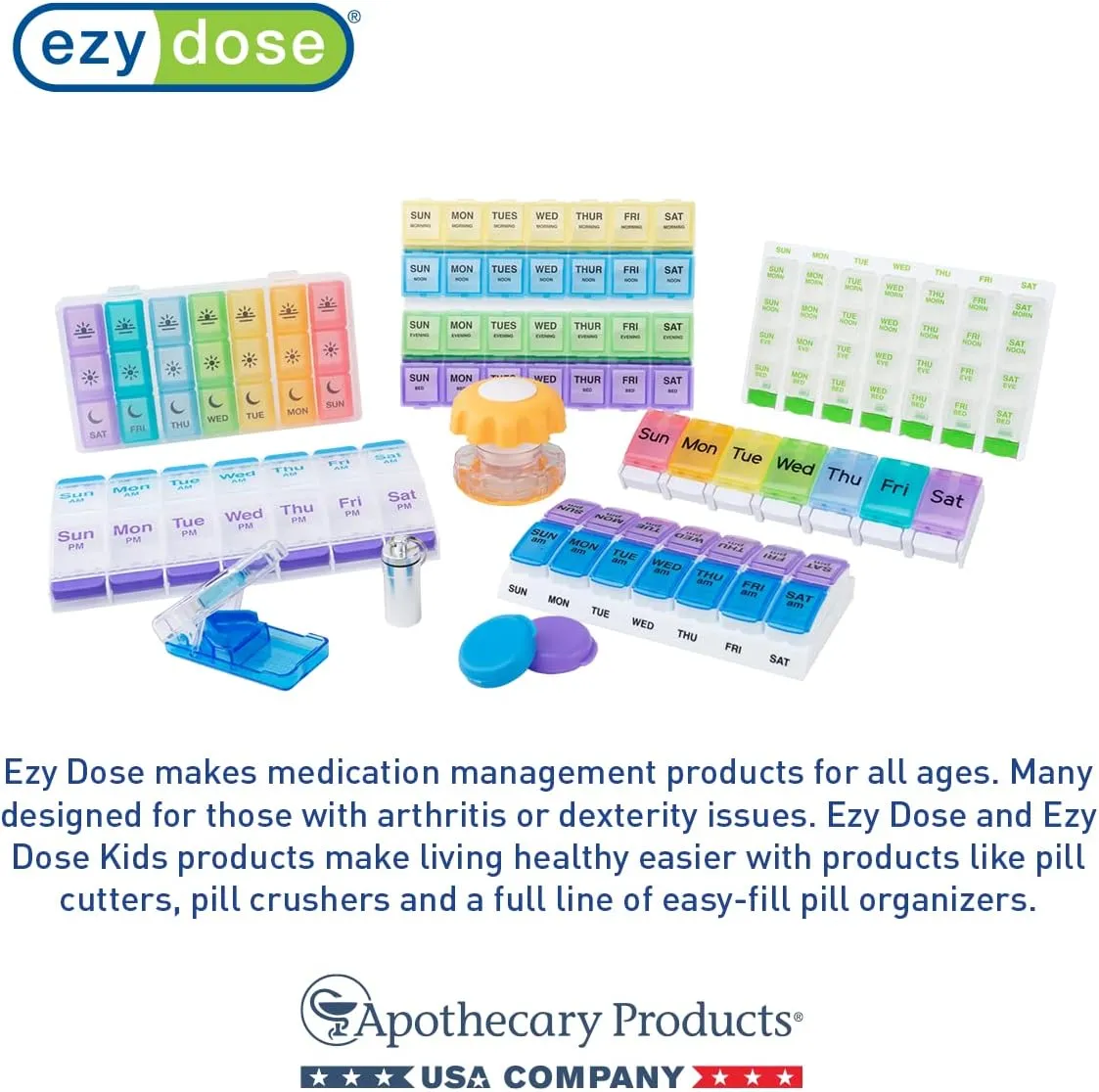 EZY DOSE Pill Crusher and Cutter 3-in-1, Crushes Cuts, and Stores Pills, Vitamins, Tablets, Built-in Storage Compartment, Features Stainless-Steel Blade, Portable and Travel-Friendly, Blue, BPA Free