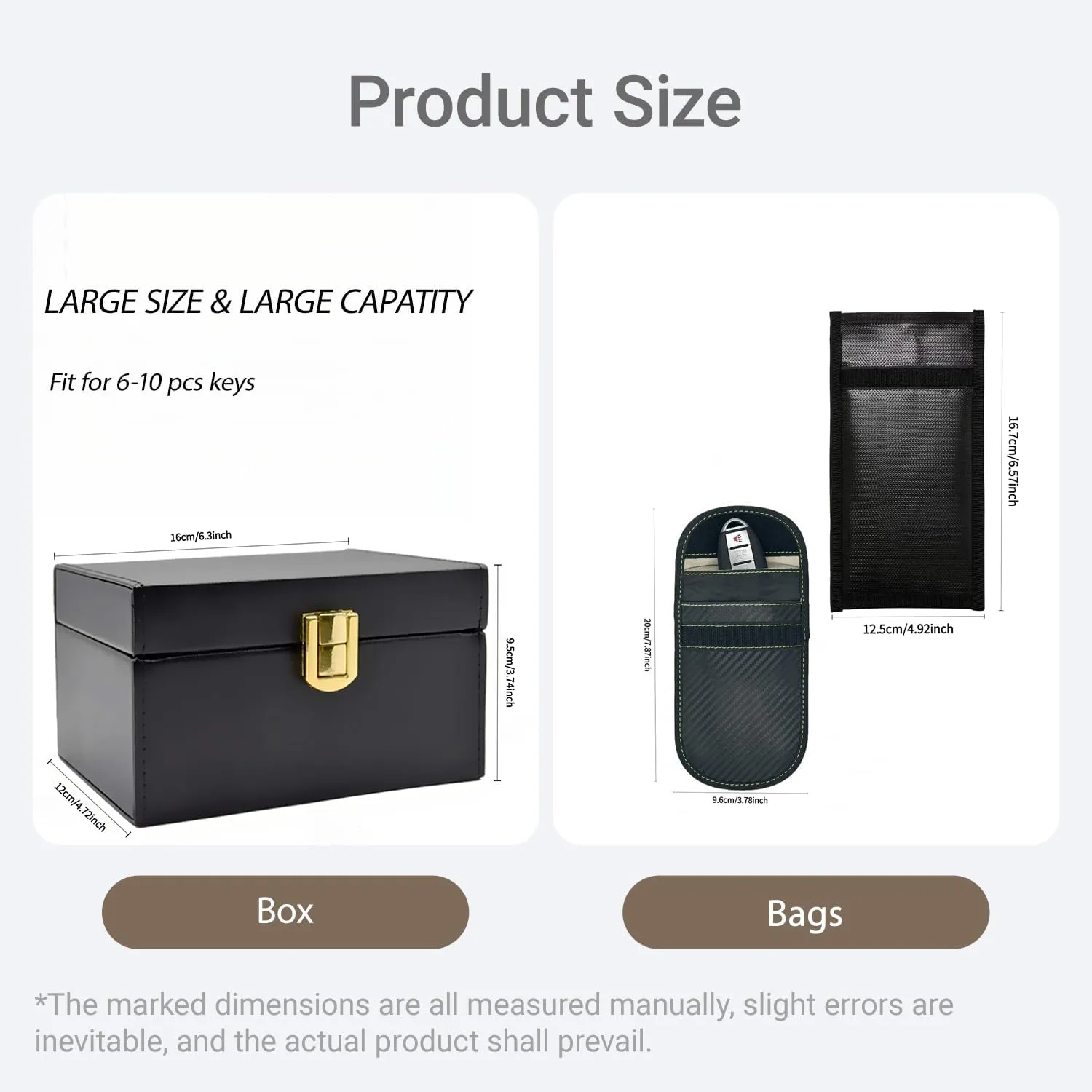 Faraday Key Box Set & RFID Blocking Sleeves - Anti-Theft Signal Blocking Bags for Phone/Car Keys, Stylish Black & Gold Design, Military-Grade Shielding Technology for Home/Car Security (Dark Black)