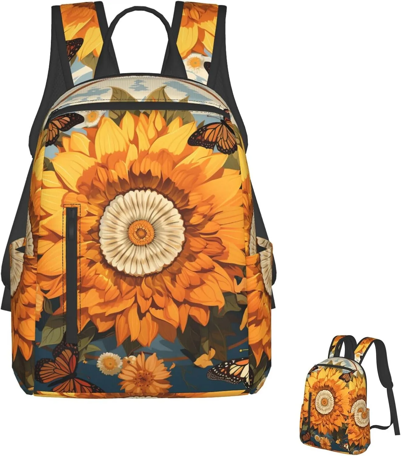 Fashion Backpack Casual Travel Daypack Lightweight Laptop Bags Sunflower Surrounded by Butterflies Laptop Backpacks for Women Men
