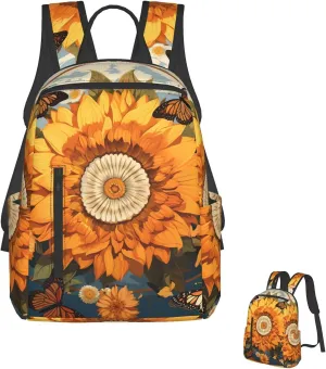 Fashion Backpack Casual Travel Daypack Lightweight Laptop Bags Sunflower Surrounded by Butterflies Laptop Backpacks for Women Men