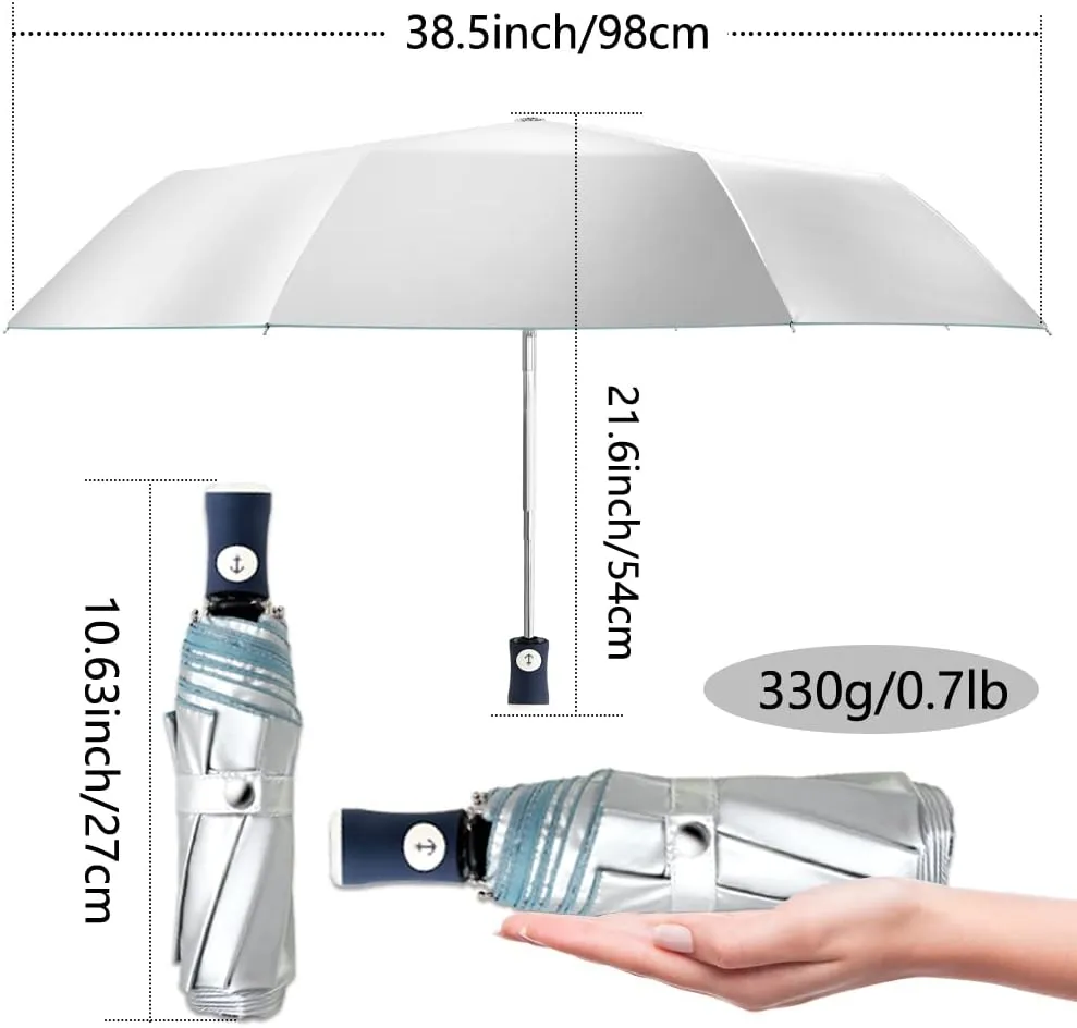 FDJASGY Silver Coating Layer Fabric Blocking UV 99.9% Sun Umbrella Compact Folding Travel Umbrella Automatic Folding Windproof Umbrellas For Men and Women (Blue)