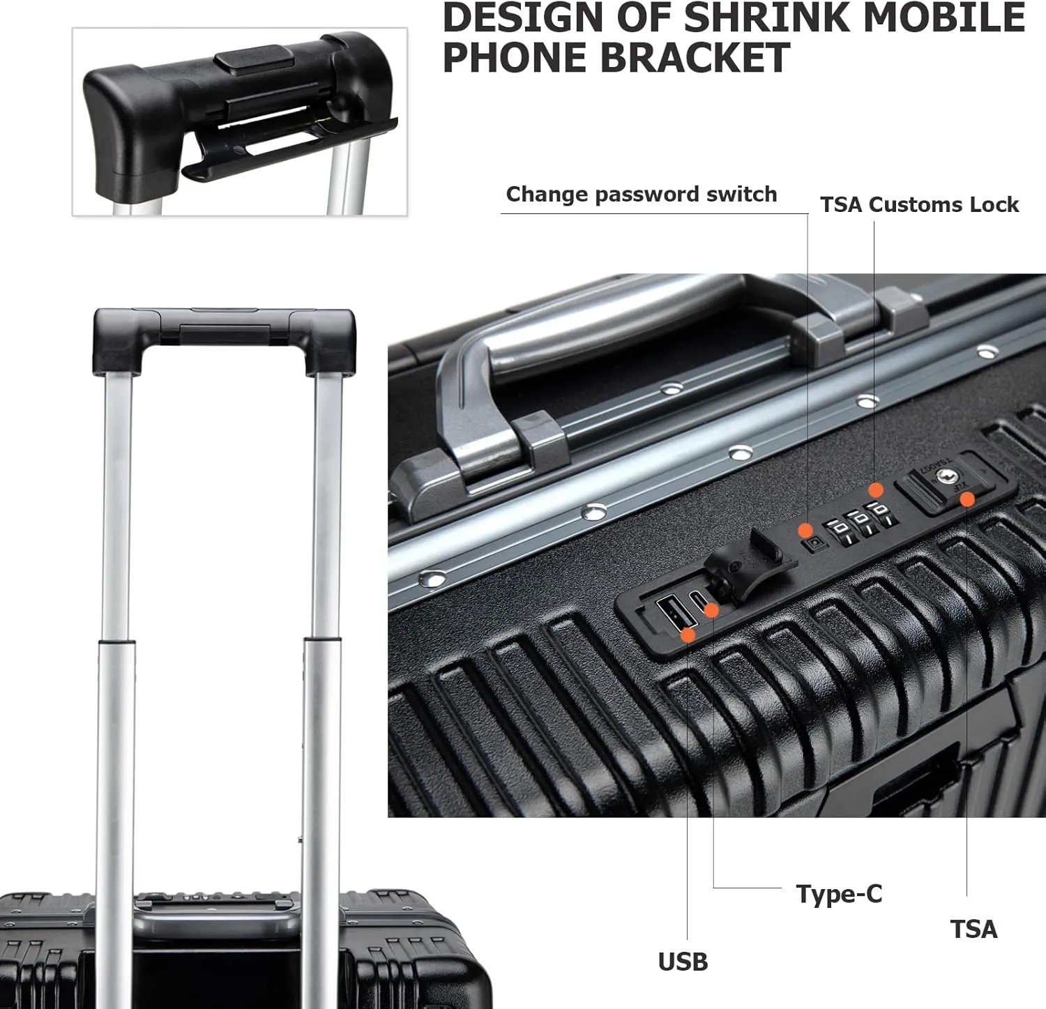 feilario 20in Aluminium Frame Hardside Expandable Spinner Wheel Luggage, Built-In TSA lock Carry on Suitcase, with Cup Holder & Phone Holder