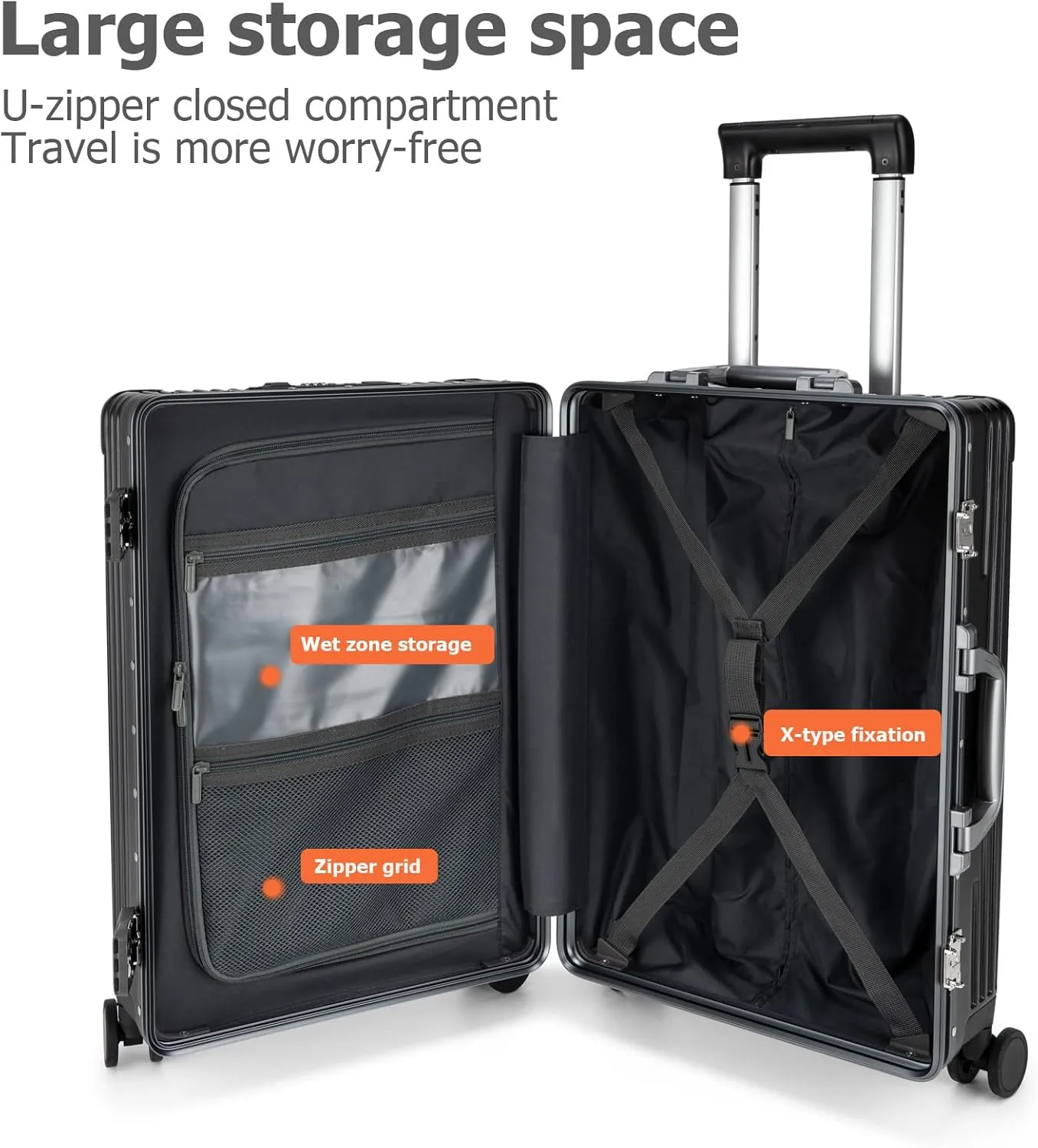 feilario 20in Aluminium Frame Hardside Expandable Spinner Wheel Luggage, Built-In TSA lock Carry on Suitcase, with Cup Holder & Phone Holder