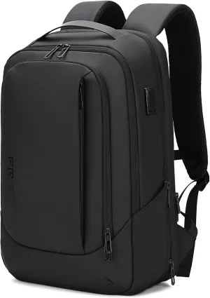 FENRUIEN Business Travel Backpack for Men, Expandable Water Resistant Computer Backpack with USB Port, Black Laptop Backpack 15.6 Inch for College/Work