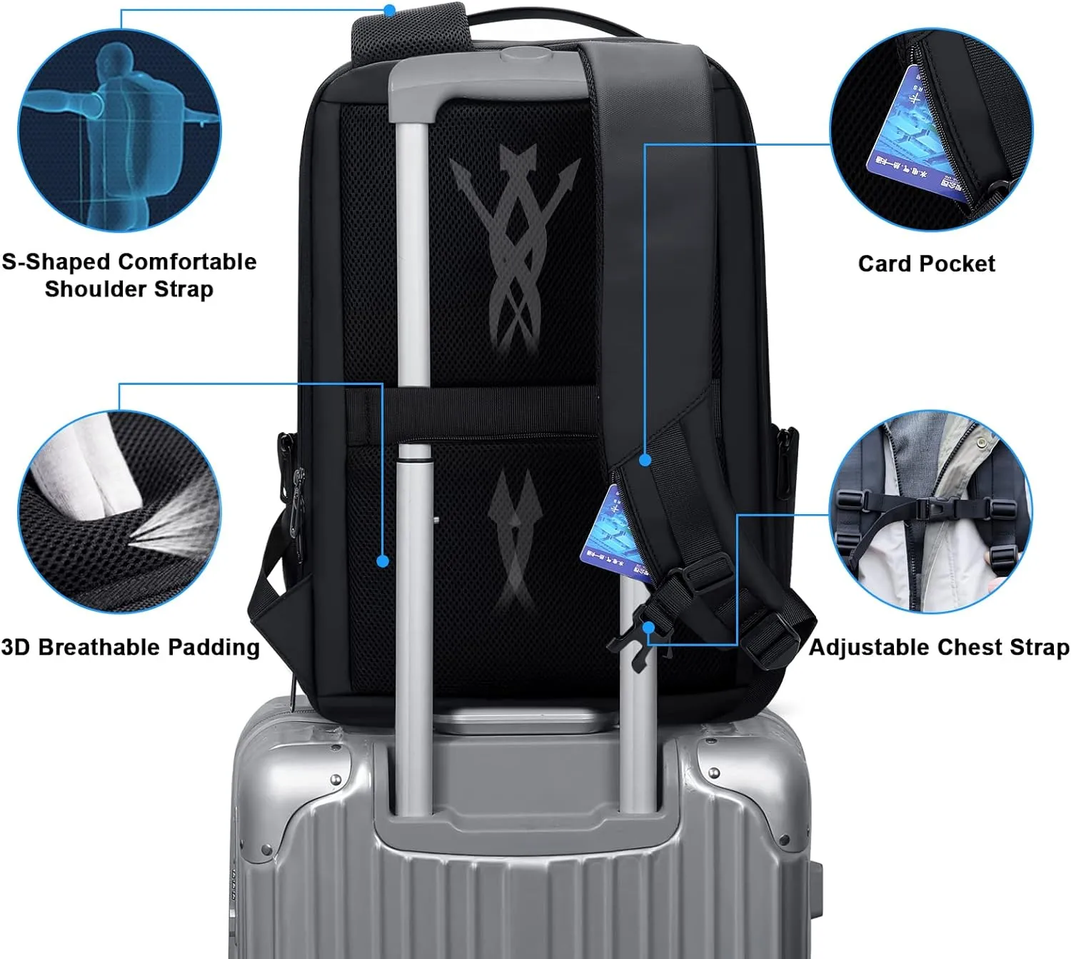 FENRUIEN Business Travel Backpack for Men, Expandable Water Resistant Computer Backpack with USB Port, Black Laptop Backpack 15.6 Inch for College/Work