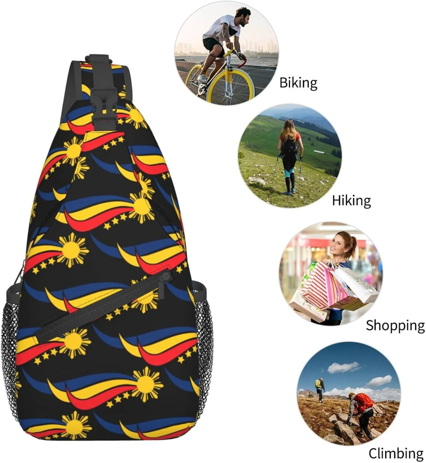 Filipino Philippine Flag Sling Bag Casual Chest Bags Adjustable Crossbody Bag Shoulder Backpack For Travel Hiking