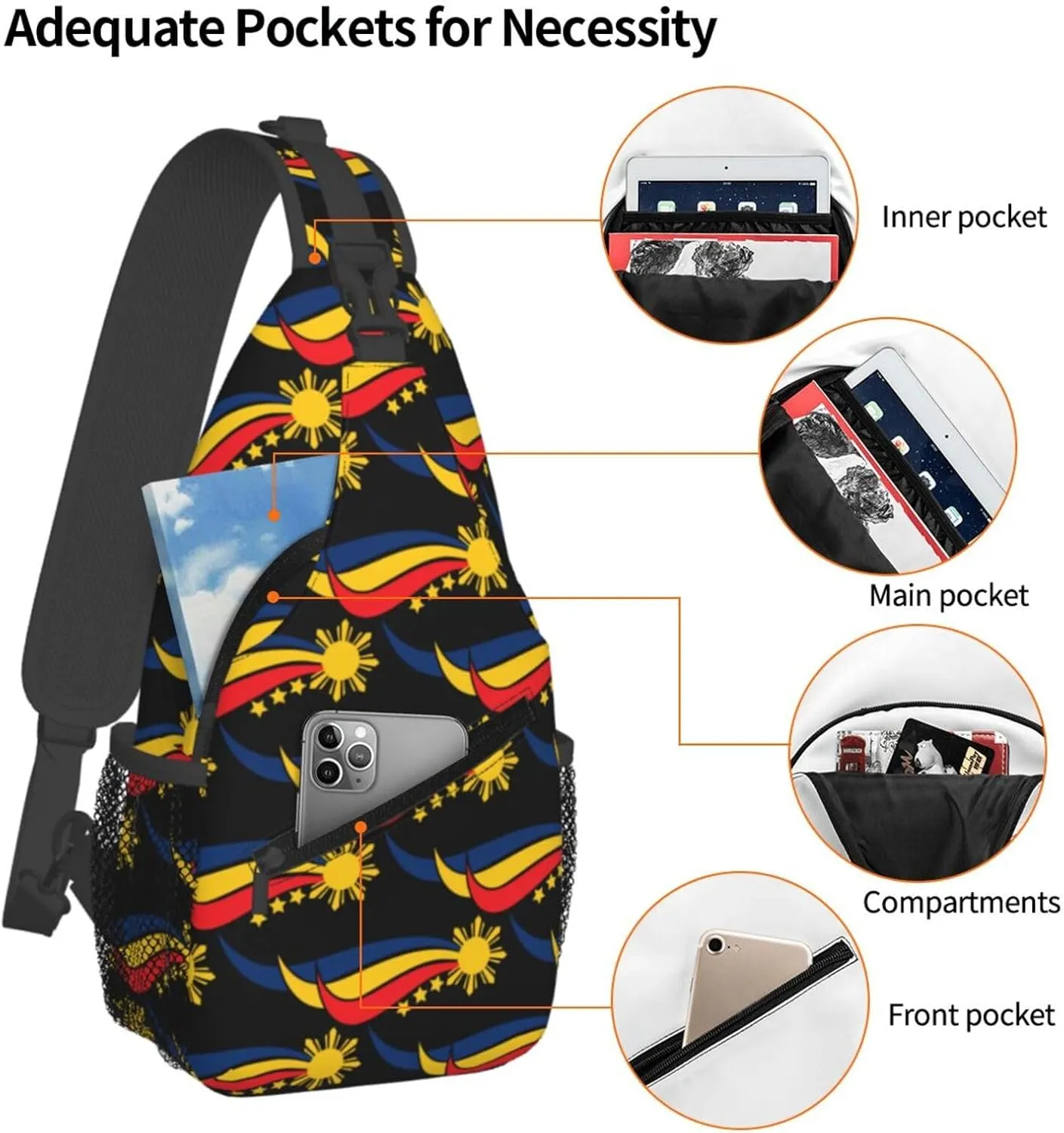 Filipino Philippine Flag Sling Bag Casual Chest Bags Adjustable Crossbody Bag Shoulder Backpack For Travel Hiking