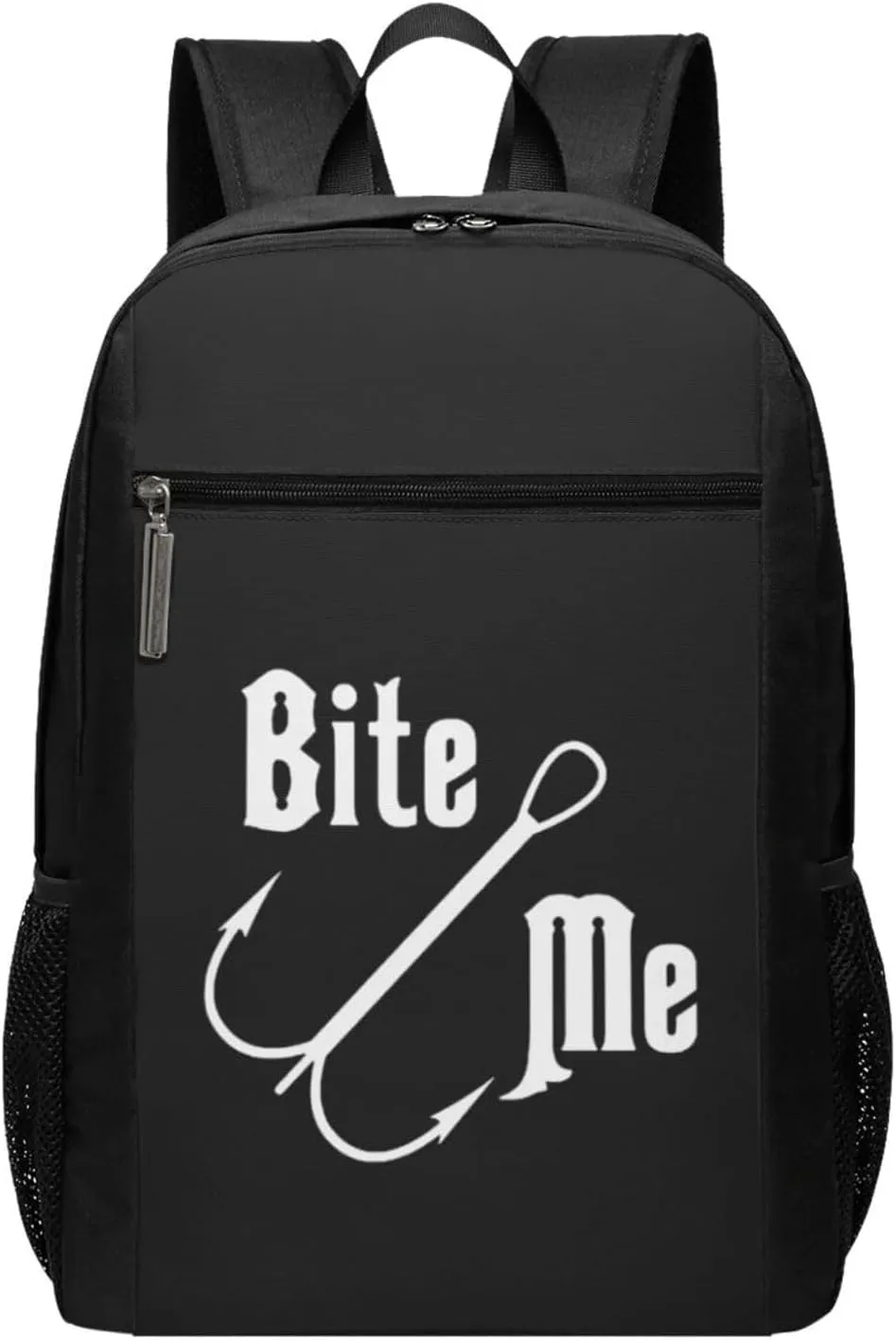 Fisherman's Fish Hook Bite Me Travel Laptop Backpack, Business Anti Theft Slim Sturdy Laptops Backpacks, College Computer Bag Gift for Men & Women Fits 17 Inch Notebook,Black