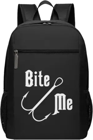 Fisherman's Fish Hook Bite Me Travel Laptop Backpack, Business Anti Theft Slim Sturdy Laptops Backpacks, College Computer Bag Gift for Men & Women Fits 17 Inch Notebook,Black
