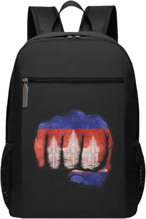 Flag of Cambodia Fist Power Travel Laptop Backpack, Business Anti Theft Slim Sturdy Laptops Backpacks, College Computer Bag Gift for Men & Women Fits 17 Inch Notebook,Black