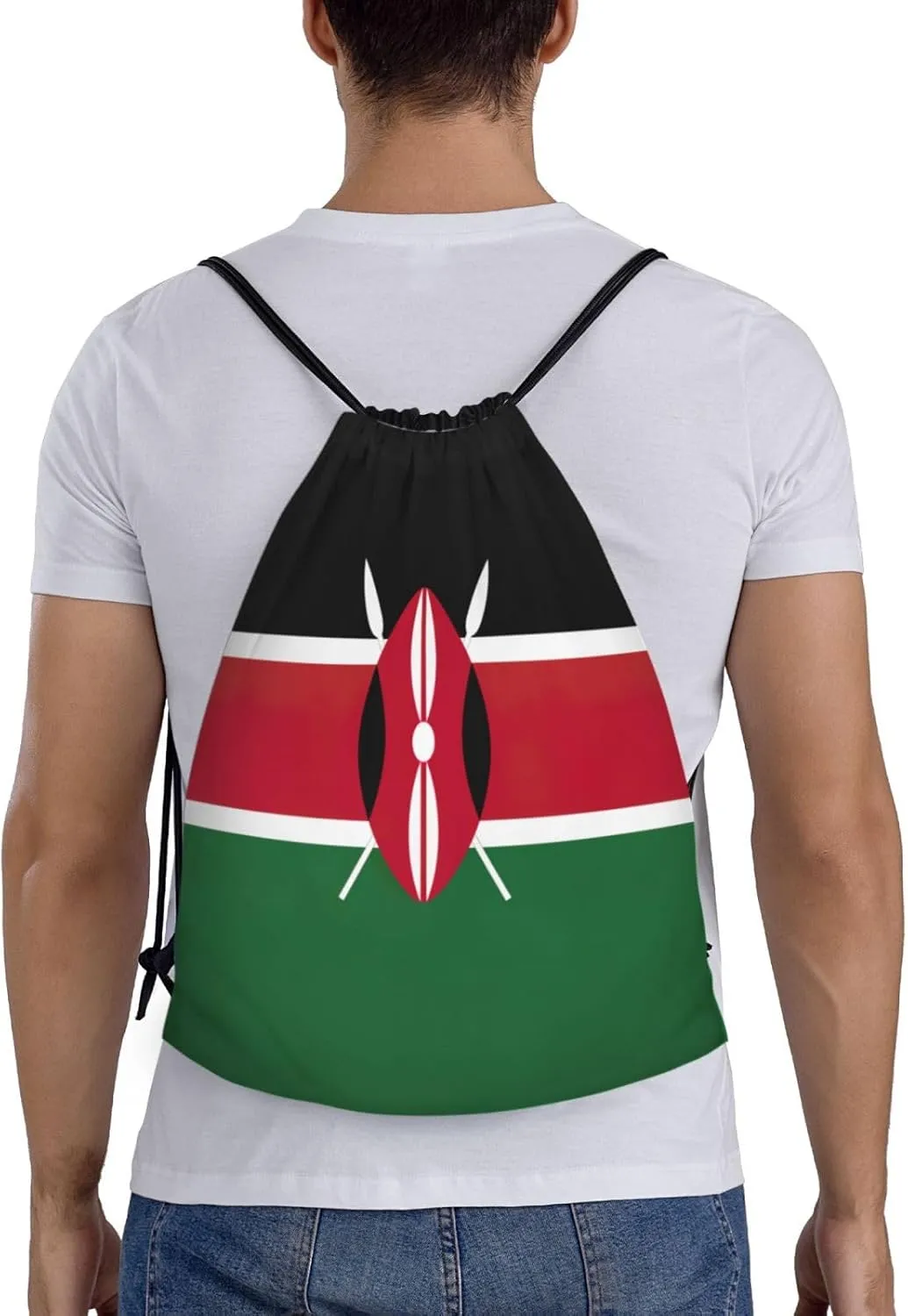 Flag Of Kenya Stylish Drawstring Backpacks Cinch Bags, Gym Cinch Bag Polyester String Bag For Men Women