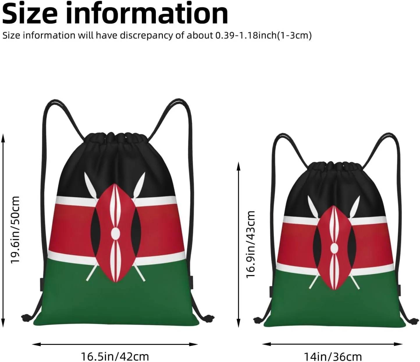 Flag Of Kenya Stylish Drawstring Backpacks Cinch Bags, Gym Cinch Bag Polyester String Bag For Men Women