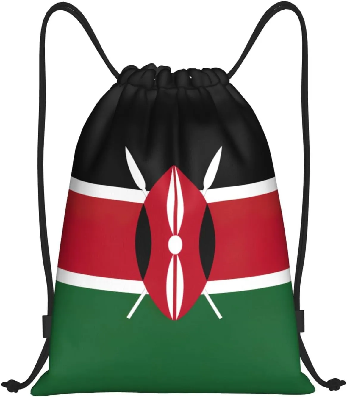 Flag Of Kenya Stylish Drawstring Backpacks Cinch Bags, Gym Cinch Bag Polyester String Bag For Men Women