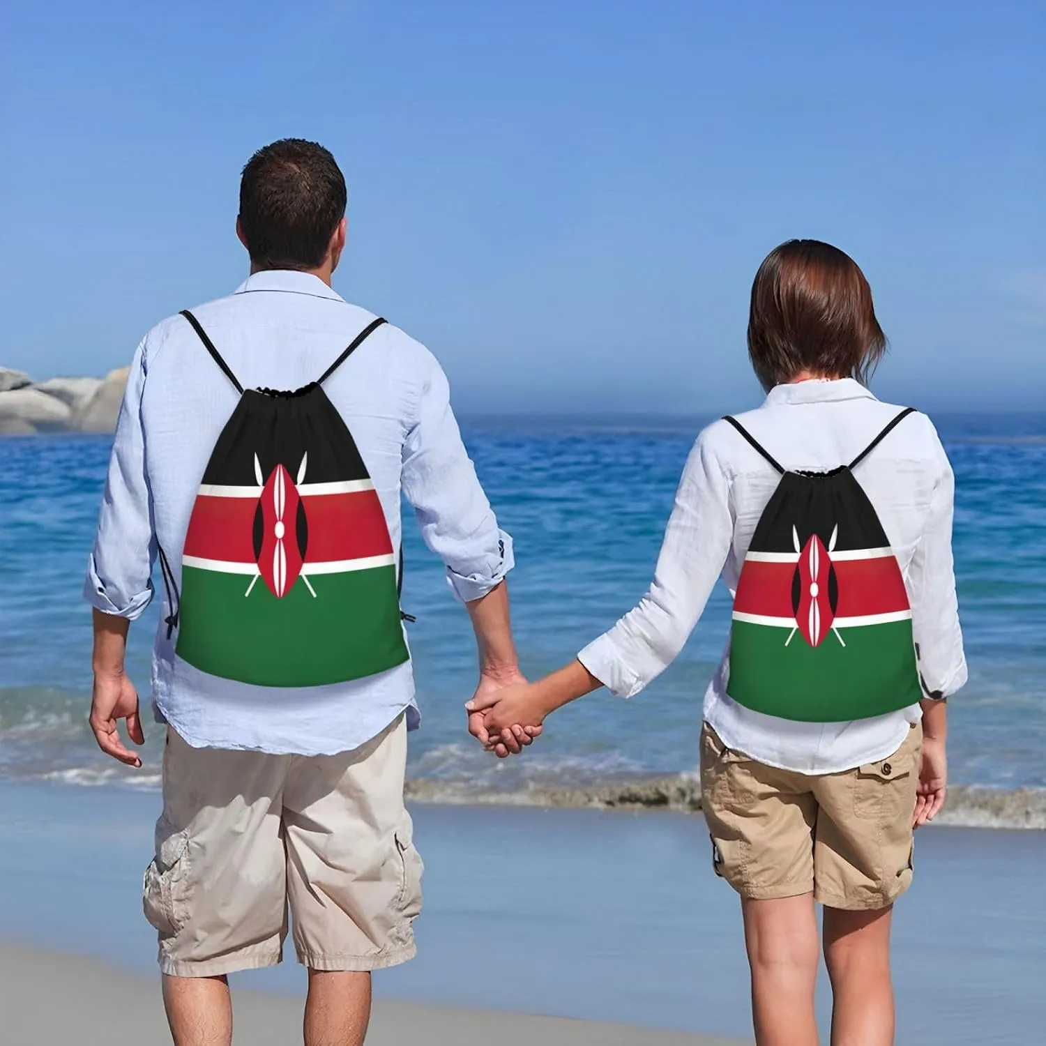 Flag Of Kenya Stylish Drawstring Backpacks Cinch Bags, Gym Cinch Bag Polyester String Bag For Men Women