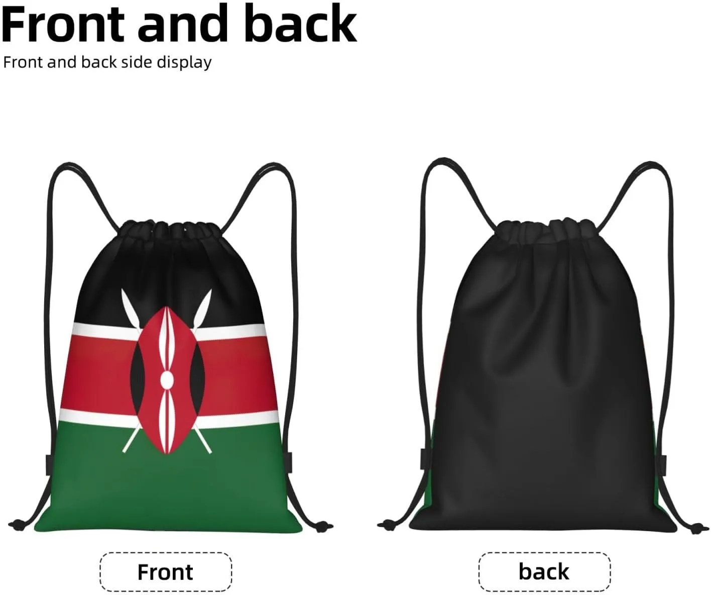 Flag Of Kenya Stylish Drawstring Backpacks Cinch Bags, Gym Cinch Bag Polyester String Bag For Men Women