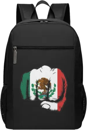 Flag of Mexico Fist Power Travel Laptop Backpack, Business Anti Theft Slim Sturdy Laptops Backpacks, College Computer Bag Gift for Men & Women Fits 17 Inch Notebook,Black
