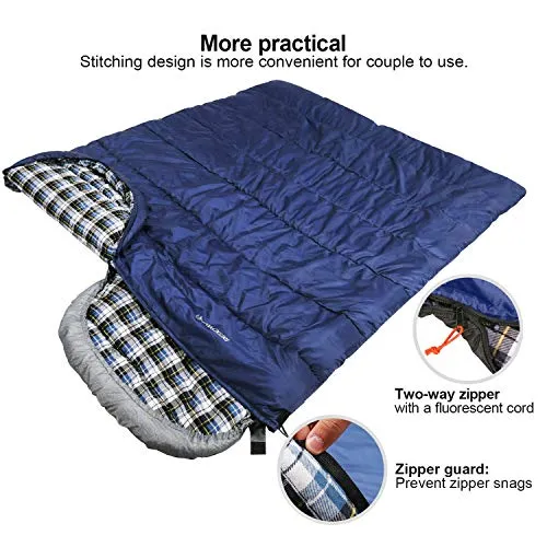 Flannel Sleeping Bag  w/ Detachable Hood for Adults,Cotton Sleeping Bags