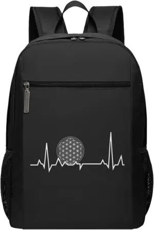 Flower of Life Sacred Geometry Heartbeat Travel Laptop Backpack, Business Anti Theft Slim Sturdy Laptops Backpacks, College Computer Bag Gift for Men & Women Fits 17 Inch Notebook,Black