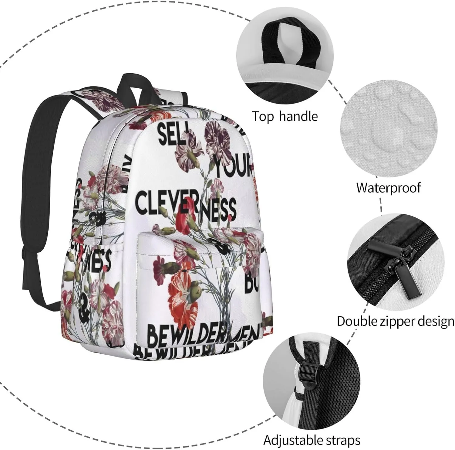 Flower Wisdom Laptop Backpack Shoulder Bag Laptop Pack Travel Backpacks Commuter Back Pack Casual Daypack Bags With Side Pockets
