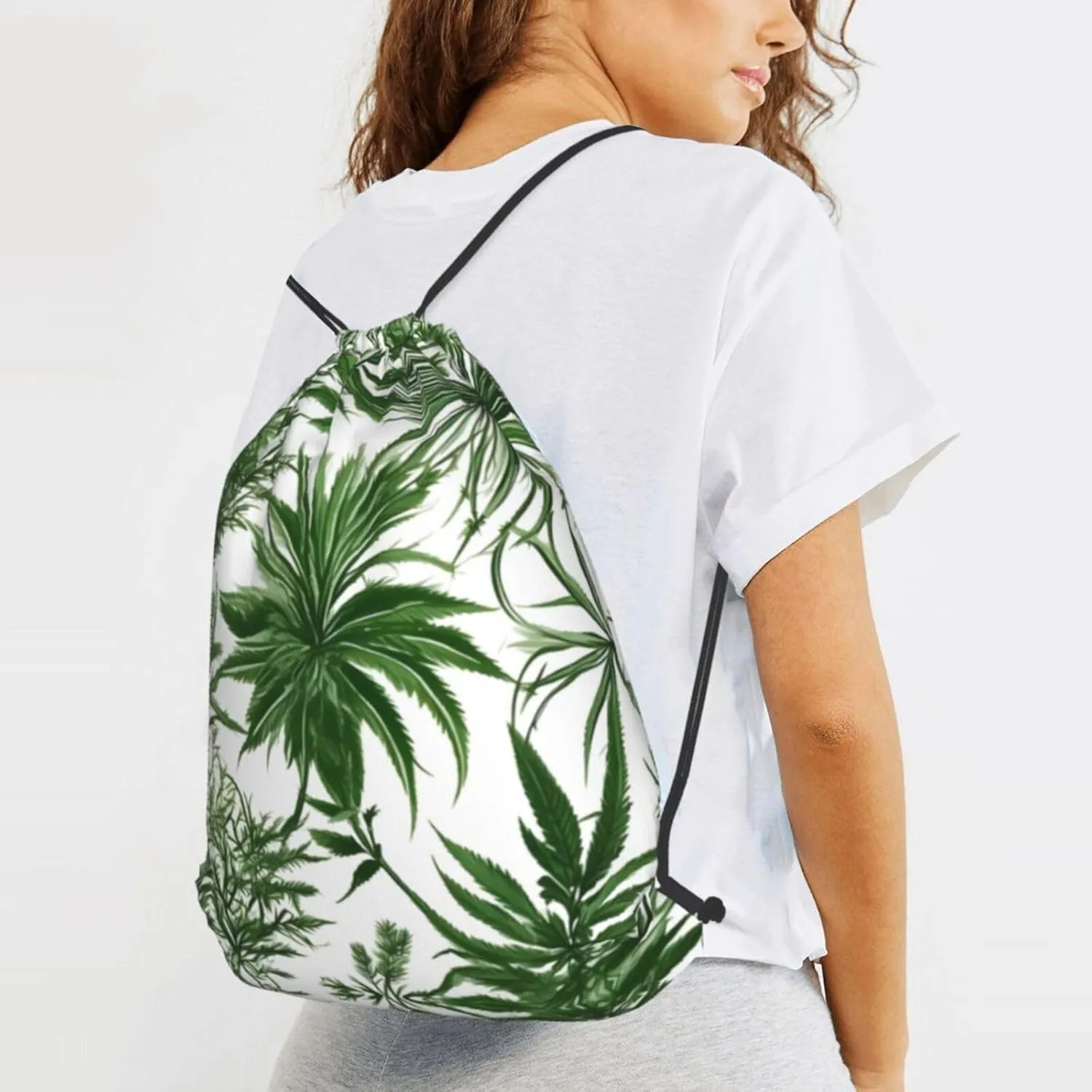 Flowering Herbs And Herbaceous Plants Drawstring Backpacks Polyester Bag For Yoga Meditation Fitness