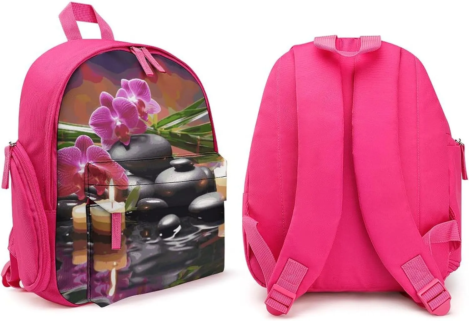 Flowers in Fountain Massage Stones And Bamboo Travel Backpack Casual Bag Lightweight Hiking Backpacks for Business, Travelling, Hiking