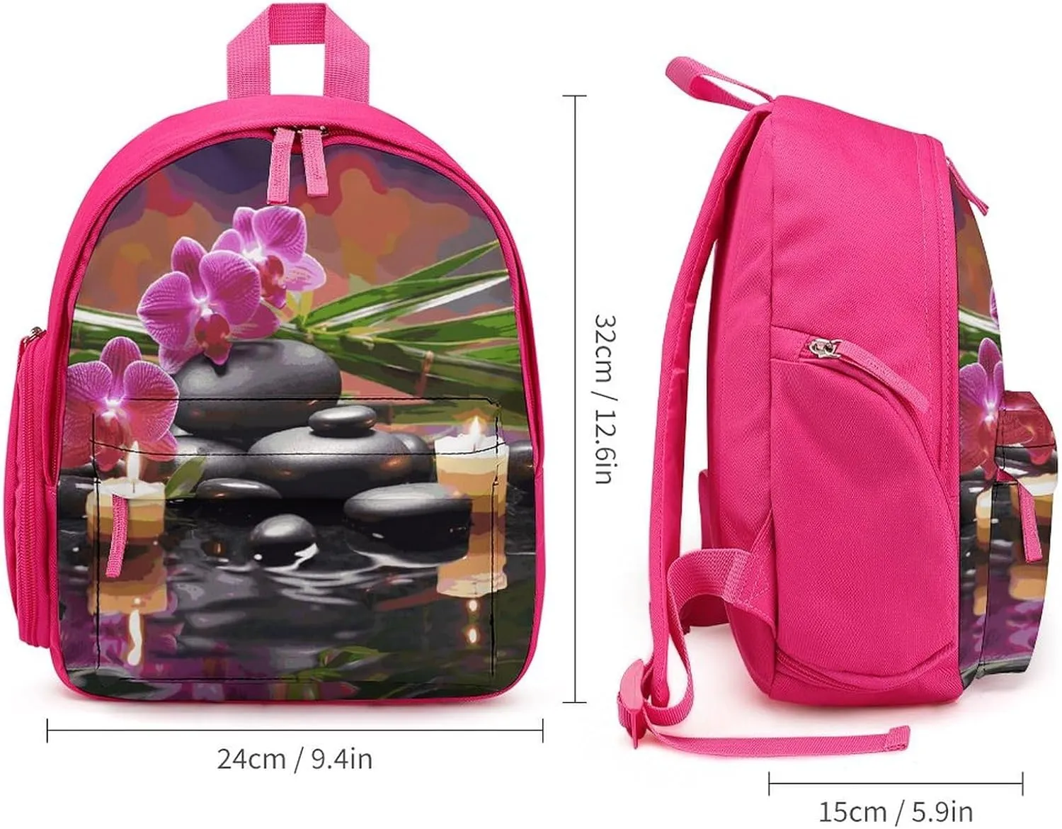 Flowers in Fountain Massage Stones And Bamboo Travel Backpack Casual Bag Lightweight Hiking Backpacks for Business, Travelling, Hiking