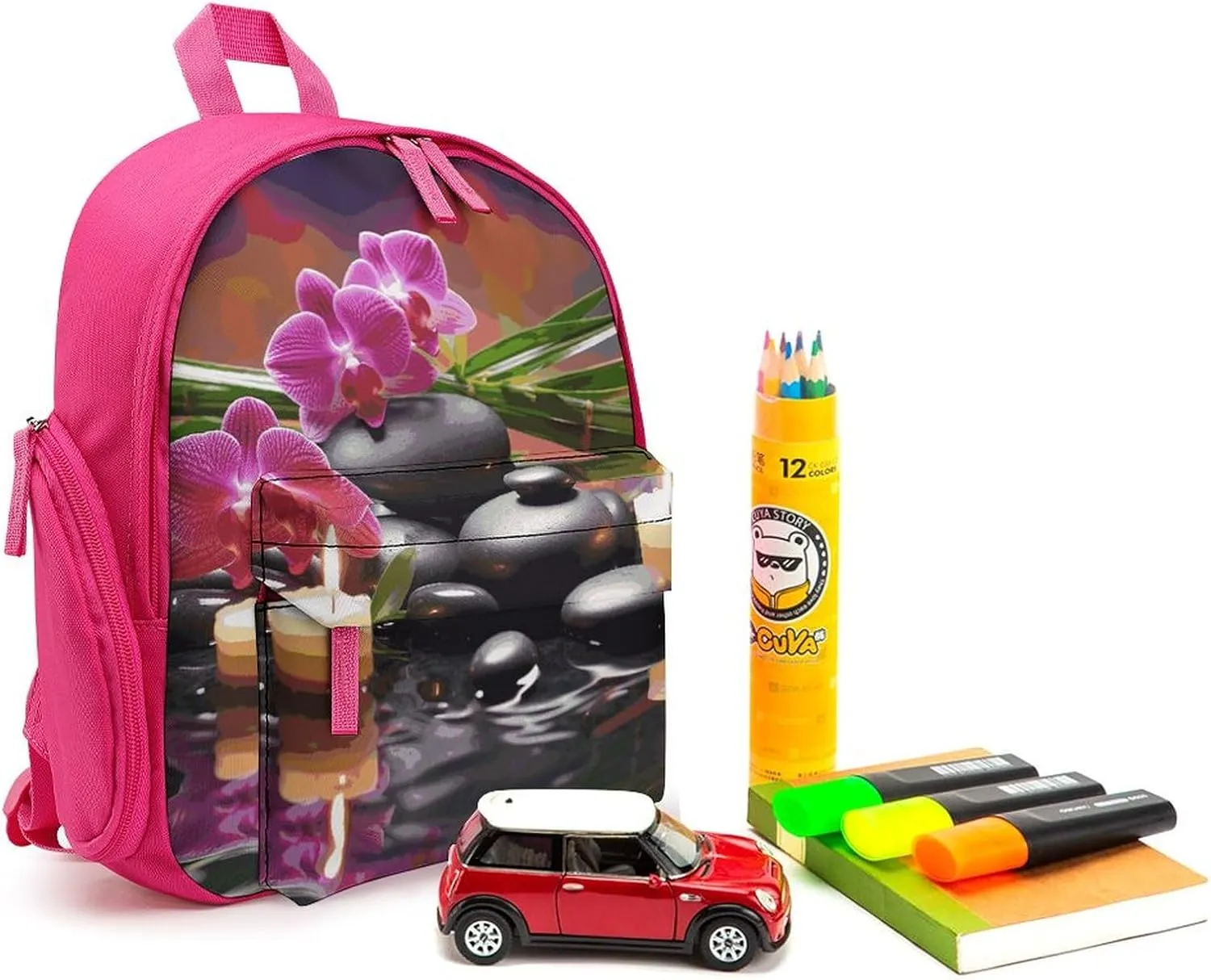 Flowers in Fountain Massage Stones And Bamboo Travel Backpack Casual Bag Lightweight Hiking Backpacks for Business, Travelling, Hiking