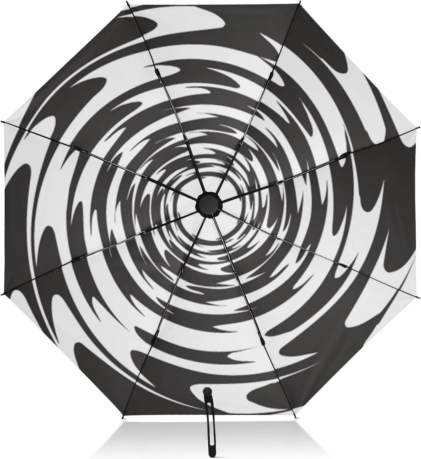 Folding Umbrella Compact Black and White Spiral Travel Umbrella Automatic Open Close Magical Tunnel Inverted Umbrella for Rain Windproof Sun Umbrella UV Protection Large Portable Reverse Umbrella fo