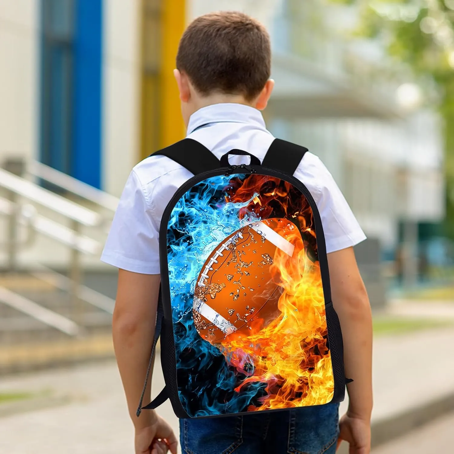 Football Backpack Set for School,17 Inch Casual School Bags with Lunch Box, Kids Daypack Bags and Pencil Case Set for Teens Boys Men Students