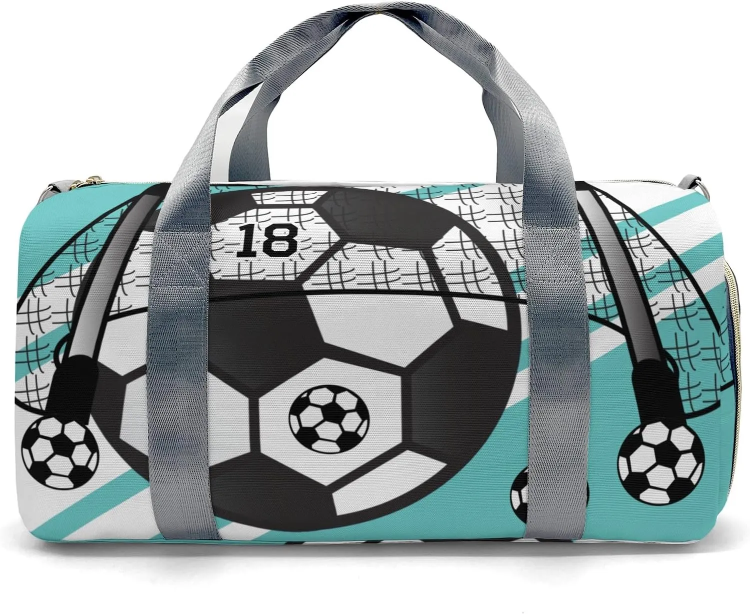 Football Soccer Ball Number Teal Personalized Gym Dance Bag for Girls Boys,Custom Name Sport Duffel Bag Weekender Bags Carry On Travel Duffel Bag