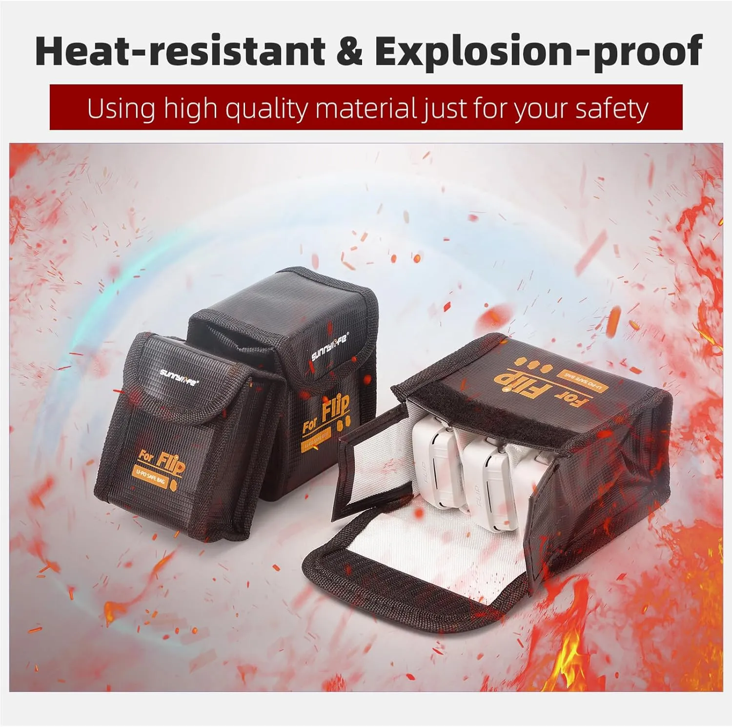 for DJI Flip Battery Safe Bag, Fireproof Explosion-Proof Lipo Batteries Protector Storage Case for DJI Flip Accessories (Medium (for 2pcs batteries))