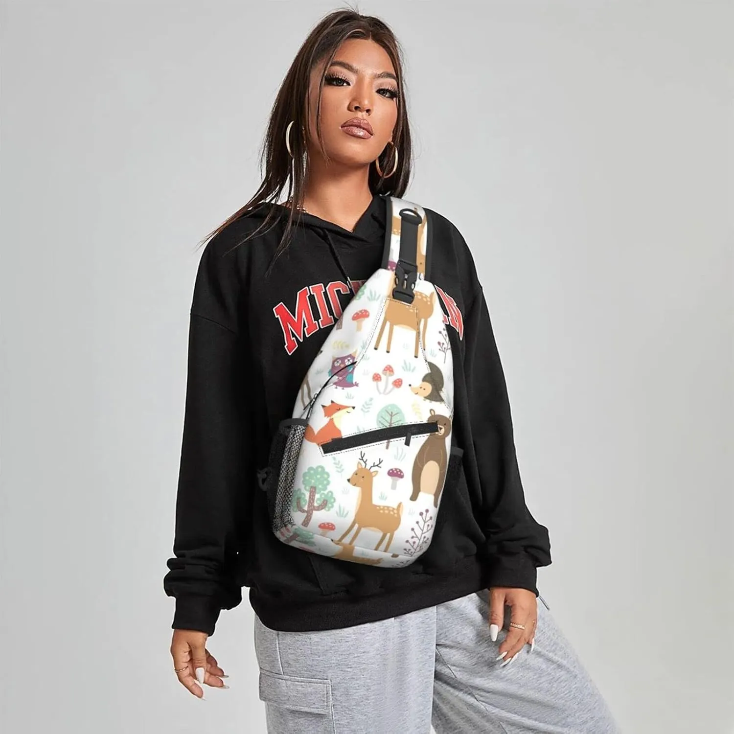 Fox Deer Bear Sling Bag for Women Crossbody Sling Backpack Men Casual Daypack Backpacks Gym Cycling Travel Hiking