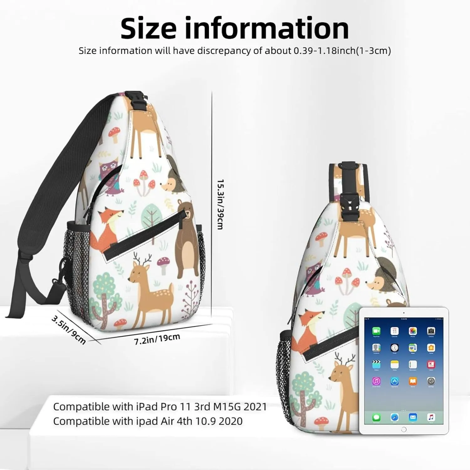 Fox Deer Bear Sling Bag for Women Crossbody Sling Backpack Men Casual Daypack Backpacks Gym Cycling Travel Hiking